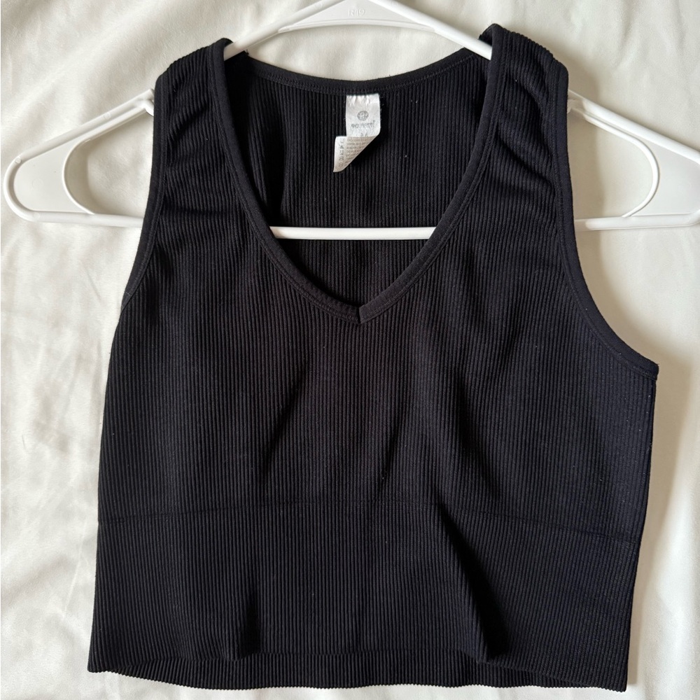 90 Degree By Reflex Black Ribbed V-Neck Tank Top